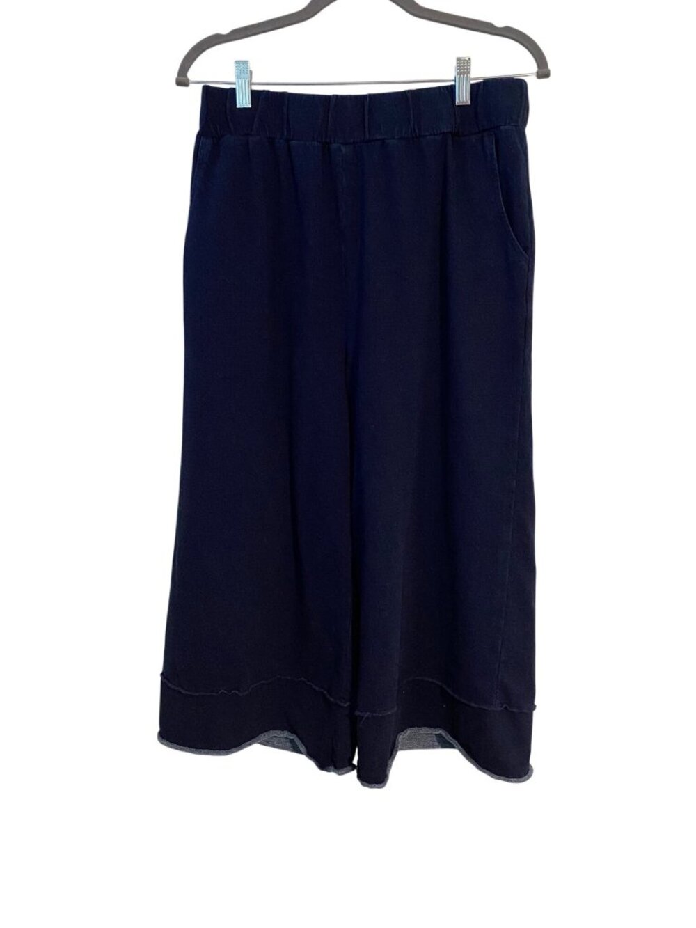 Focus Casual Life Women's M Navy Blue Pants Wide-Leg Cropped Pull On Comfy Boho